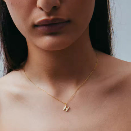 MINI BUBBLE LETTER PENDANT NECKLACE 18K Gold Plated Personalised Initial Necklace