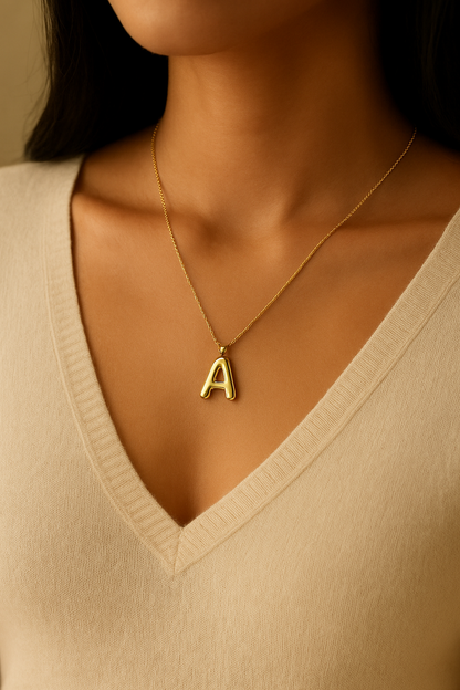 MINI BUBBLE LETTER PENDANT NECKLACE 18K Gold Plated Personalised Initial Necklace